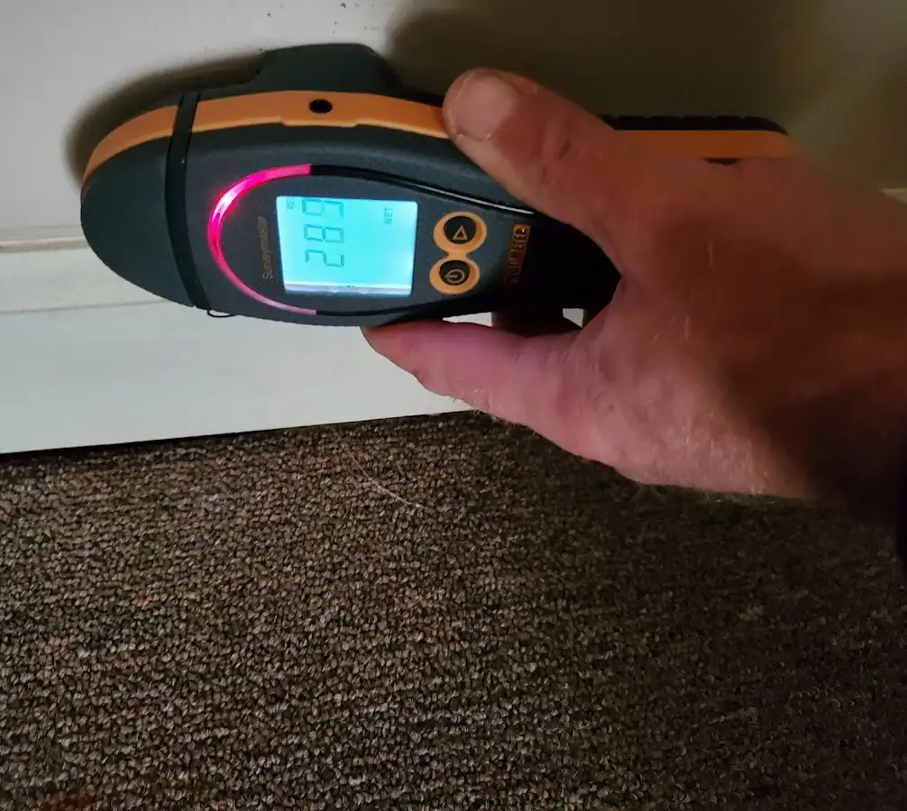 Moisture detection at baseboard during Mold Inspection & Testing in Valley Stream